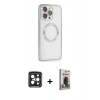 MARSİLYAN™- iPhone 15 Pro Max Kılıf Ahenk Işık Serisi - Siyah Bilvis Hayalet Cam Ekran Koruyucu + PVD Metal Kamera Lens - SH