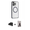 MARSİLYAN™- iPhone 15 Pro Max Kılıf Ahenk Işık Serisi - Siyah Bilvis Hayalet Cam Ekran Koruyucu + Raze Metal Kamera Lens - TMGI