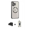 MARSİLYAN™- iPhone 15 Pro Max Kılıf Ahenk Işık Serisi - Siyah Bilvis Hayalet Cam Ekran Koruyucu + Raze Metal Kamera Lens - TMGI