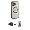 MARSİLYAN™- iPhone 15 Pro Max Kılıf Ahenk Işık Serisi - Siyah Bilvis Hayalet Cam Ekran Koruyucu + Raze Metal Kamera Lens - TMGI