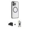 MARSİLYAN™- iPhone 15 Pro Max Kılıf Ahenk Işık Serisi - Siyah Bilvis Hayalet Cam Ekran Koruyucu + Raze Metal Kamera Lens - TMGI