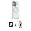 MARSİLYAN™- iPhone 15 Pro Max Kılıf Ahenk Işık Serisi - Siyah Bilvis Hayalet Cam Ekran Koruyucu + PVD Metal Kamera Lens - SH