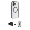 MARSİLYAN™- iPhone 15 Pro Max Kılıf Ahenk Işık Serisi - Siyah Bilvis Hayalet Cam Ekran Koruyucu + Siyah Raze Metal Kamera Lens