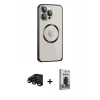 MARSİLYAN™- iPhone 15 Pro Max Kılıf Ahenk Işık Serisi - Siyah Bilvis Hayalet Cam Ekran Koruyucu + Raze Metal Kamera Lens - SH