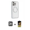 MARSİLYAN™- iPhone 15 Pro Max Kılıf Ahenk Işık Serisi - Siyah Buffer Cam Ekran Koruyucu + Gri PVD Metal Kamera Lens