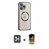 MARSİLYAN™- iPhone 15 Pro Max Kılıf Ahenk Işık Serisi - Siyah Buffer Cam Ekran Koruyucu + PVD Metal Kamera Lens - SH