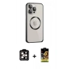 MARSİLYAN™- iPhone 15 Pro Max Kılıf Ahenk Işık Serisi - Siyah Buffer Cam Ekran Koruyucu + PVD Metal Kamera Lens - TU