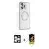 MARSİLYAN™- iPhone 15 Pro Max Kılıf Ahenk Işık Serisi - Siyah Buffer Cam Ekran Koruyucu + PVD Metal Kamera Lens - GS