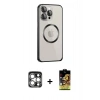 MARSİLYAN™- iPhone 15 Pro Max Kılıf Ahenk Işık Serisi - Siyah Buffer Cam Ekran Koruyucu + PVD Metal Kamera Lens - GS
