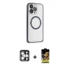 MARSİLYAN™- iPhone 15 Pro Max Kılıf Ahenk Işık Serisi - Siyah Buffer Cam Ekran Koruyucu + PVD Metal Kamera Lens - GS
