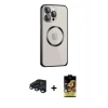 MARSİLYAN™- iPhone 15 Pro Max Kılıf Ahenk Işık Serisi - Siyah Buffer Cam Ekran Koruyucu + Raze Metal Kamera Lens - LT