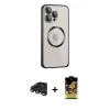 MARSİLYAN™- iPhone 15 Pro Max Kılıf Ahenk Işık Serisi - Siyah Buffer Cam Ekran Koruyucu + Titanyum Gri Raze Metal Kamera Lens