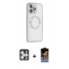 MARSİLYAN™- iPhone 15 Pro Max Kılıf Ahenk Işık Serisi - Siyah Buffer Hayalet Cam Ekran Koruyucu + Gümüş PVD Metal Kamera Lens