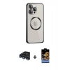 MARSİLYAN™- iPhone 15 Pro Max Kılıf Ahenk Işık Serisi - Siyah Buffer Hayalet Cam Ekran Koruyucu + Raze Metal Kamera Lens - LT