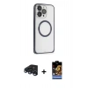 MARSİLYAN™- iPhone 15 Pro Max Kılıf Ahenk Işık Serisi - Siyah Buffer Hayalet Cam Ekran Koruyucu + Raze Metal Kamera Lens - LT