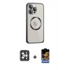 MARSİLYAN™- iPhone 15 Pro Max Kılıf Ahenk Işık Serisi - Siyah Buffer Hayalet Cam Ekran Koruyucu + PVD Metal Kamera Lens - GI