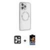 MARSİLYAN™- iPhone 15 Pro Max Kılıf Ahenk Işık Serisi - Siyah Buffer Hayalet Cam Ekran Koruyucu + PVD Metal Kamera Lens - LT