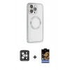 MARSİLYAN™- iPhone 15 Pro Max Kılıf Ahenk Işık Serisi - Siyah Buffer Hayalet Cam Ekran Koruyucu + PVD Metal Kamera Lens - GI