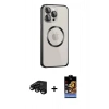 MARSİLYAN™- iPhone 15 Pro Max Kılıf Ahenk Işık Serisi - Siyah Buffer Hayalet Cam Ekran Koruyucu + Raze Metal Kamera Lens - SH