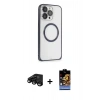 MARSİLYAN™- iPhone 15 Pro Max Kılıf Ahenk Işık Serisi - Siyah Buffer Hayalet Cam Ekran Koruyucu + Raze Metal Kamera Lens - SH