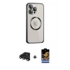 MARSİLYAN™- iPhone 15 Pro Max Kılıf Ahenk Işık Serisi - Siyah Buffer Hayalet Cam Ekran Koruyucu + Raze Metal Kamera Lens - TMGI