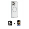 MARSİLYAN™- iPhone 15 Pro Max Kılıf Ahenk Işık Serisi - Siyah Buffer Hayalet Cam Ekran Koruyucu + PVD Metal Kamera Lens - TU