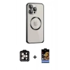 MARSİLYAN™- iPhone 15 Pro Max Kılıf Ahenk Işık Serisi - Siyah Buffer Hayalet Cam Ekran Koruyucu + PVD Metal Kamera Lens - TU