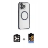 MARSİLYAN™- iPhone 15 Pro Max Kılıf Ahenk Işık Serisi - Siyah Buffer Hayalet Cam Ekran Koruyucu + PVD Metal Kamera Lens - TU