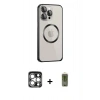 MARSİLYAN™- iPhone 15 Pro Max Kılıf Ahenk Işık Serisi - Siyah Joko Magic 5D Hayalet Cam + PVD Metal Kamera Lens - GS