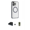 MARSİLYAN™- iPhone 15 Pro Max Kılıf Ahenk Işık Serisi - Siyah Joko Magic 5D Hayalet Cam + Lacivert Raze Metal Kamera Lens