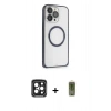 MARSİLYAN™- iPhone 15 Pro Max Kılıf Ahenk Işık Serisi - Siyah Joko Magic 5D Hayalet Cam + PVD Metal Kamera Lens - SH