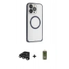 MARSİLYAN™- iPhone 15 Pro Max Kılıf Ahenk Işık Serisi - Siyah Joko Magic 5D Hayalet Cam + Raze Metal Kamera Lens - TMGI
