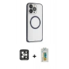 MARSİLYAN™- iPhone 15 Pro Max Kılıf Ahenk Işık Serisi - Siyah Polymer Nano Ekran Koruyucu + PVD Metal Kamera Lens - GI