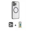 MARSİLYAN™- iPhone 15 Pro Max Kılıf Ahenk Işık Serisi - Siyah Polymer Nano Ekran Koruyucu + PVD Metal Kamera Lens - LT