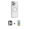 MARSİLYAN™- iPhone 15 Pro Max Kılıf Ahenk Işık Serisi - Siyah Polymer Nano Ekran Koruyucu + PVD Metal Kamera Lens - GS