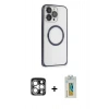 MARSİLYAN™- iPhone 15 Pro Max Kılıf Ahenk Işık Serisi - Siyah Polymer Nano Ekran Koruyucu + PVD Metal Kamera Lens - GS