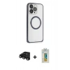MARSİLYAN™- iPhone 15 Pro Max Kılıf Ahenk Işık Serisi - Siyah Polymer Nano Ekran Koruyucu + Raze Metal Kamera Lens - SH