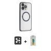 MARSİLYAN™- iPhone 15 Pro Max Kılıf Ahenk Işık Serisi - Siyah Polymer Nano Ekran Koruyucu + Siyah PVD Metal Kamera Lens
