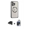 MARSİLYAN™- iPhone 15 Pro Max Kılıf Ahenk Işık Serisi - Siyah Vanessa Magic Cam + Gümüş Raze Metal Kamera Lens