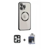 MARSİLYAN™- iPhone 15 Pro Max Kılıf Ahenk Işık Serisi - Siyah Vanessa Magic Cam + PVD Metal Kamera Lens - LT