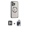 MARSİLYAN™- iPhone 15 Pro Max Kılıf Ahenk Işık Serisi - Siyah Vanessa Magic Cam + Siyah PVD Metal Kamera Lens