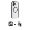 MARSİLYAN™- iPhone 15 Pro Max Kılıf Ahenk Işık Serisi - Siyah Vanessa Magic Hayalet Cam + PVD Metal Kamera Lens - GI