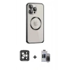 MARSİLYAN™- iPhone 15 Pro Max Kılıf Ahenk Işık Serisi - Siyah Vanessa Magic Hayalet Cam + PVD Metal Kamera Lens - GI