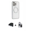 MARSİLYAN™- iPhone 15 Pro Max Kılıf Ahenk Işık Serisi - Siyah Vanessa Magic Hayalet Cam + Lacivert Raze Metal Kamera Lens