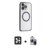 MARSİLYAN™- iPhone 15 Pro Max Kılıf Ahenk Işık Serisi - Siyah Vanessa Magic Hayalet Cam + PVD Metal Kamera Lens - SH