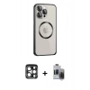 MARSİLYAN™- iPhone 15 Pro Max Kılıf Ahenk Işık Serisi - Siyah Vanessa Magic Hayalet Cam + PVD Metal Kamera Lens - LT