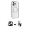 MARSİLYAN™- iPhone 15 Pro Max Kılıf Ahenk Işık Serisi - Siyah Vanessa Magic Hayalet Cam + PVD Metal Kamera Lens - SH