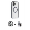 MARSİLYAN™- iPhone 15 Pro Max Kılıf Ahenk Işık Serisi - Siyah Vanessa Magic Hayalet Cam + PVD Metal Kamera Lens - LT