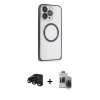 MARSİLYAN™- iPhone 15 Pro Max Kılıf Ahenk Işık Serisi - Siyah Vanessa Magic Hayalet Cam + Raze Metal Kamera Lens - SH