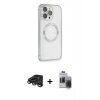 MARSİLYAN™- iPhone 15 Pro Max Kılıf Ahenk Işık Serisi - Siyah Vanessa Magic Hayalet Cam + Titanyum Gri Raze Metal Kamera Lens